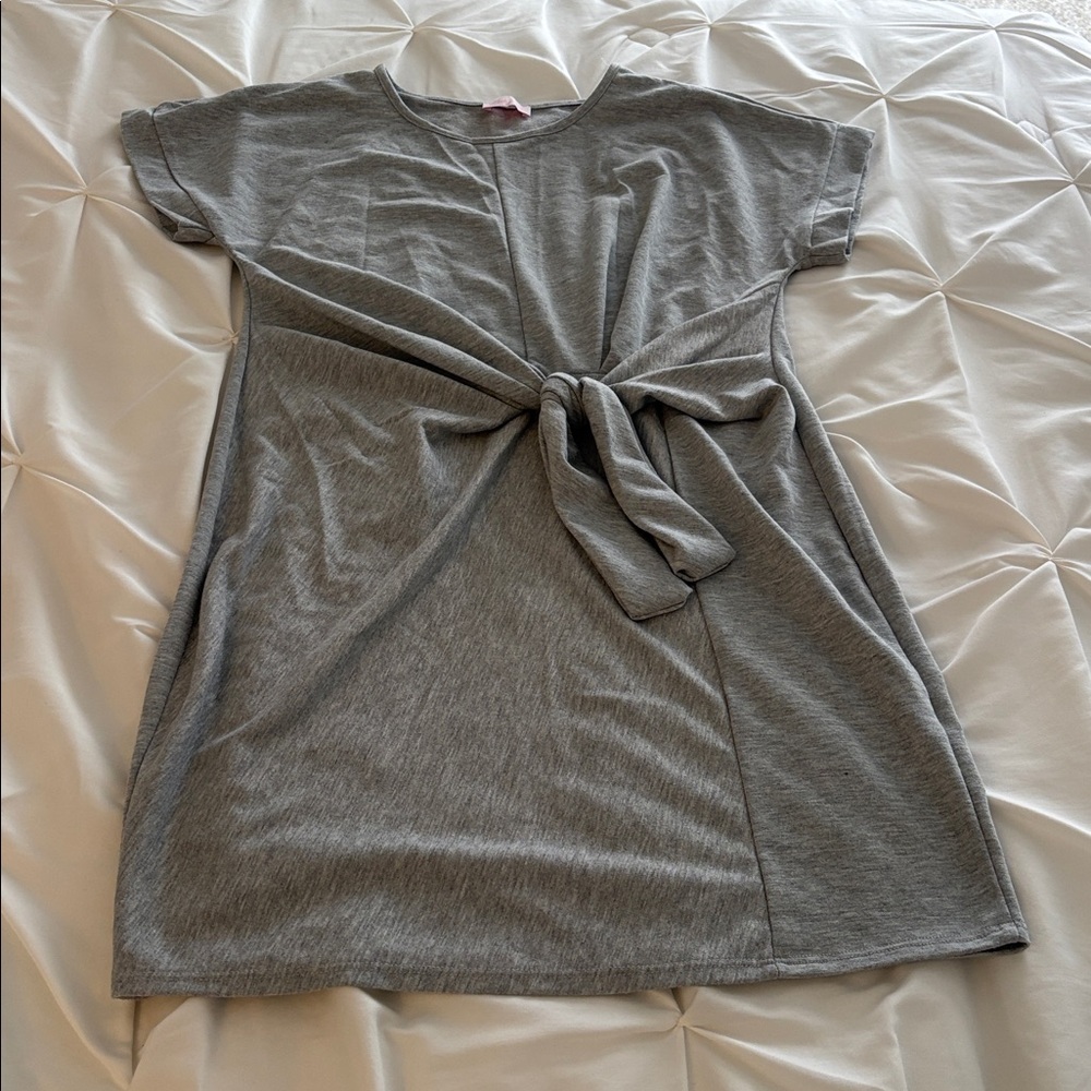 Pink Lily Gray Dress with Knot Detail